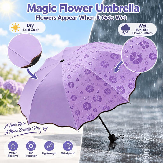 Magic Flower Umbrella - Water Reactive Color Changing Rain Umbrella with UV Protection, Windproof & Lightweight for Women